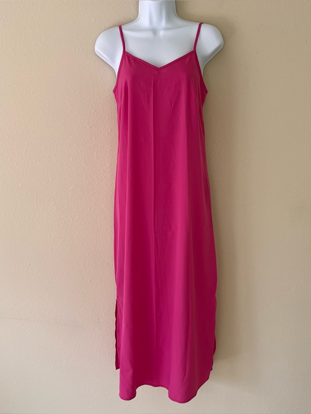 Monsoon Vintage Y2K Maxi Slip Dress Small Pink Minimalist‎ Boho Hand Dyed